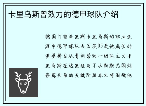 卡里乌斯曾效力的德甲球队介绍