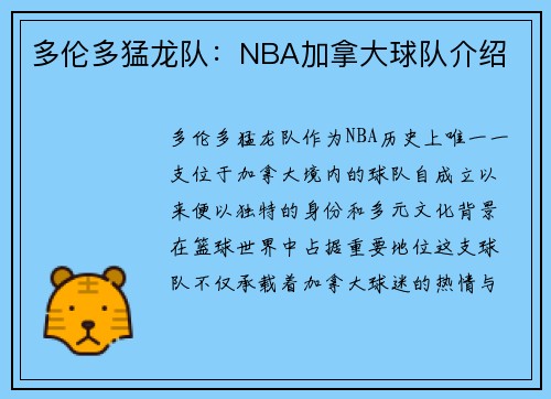 多伦多猛龙队：NBA加拿大球队介绍